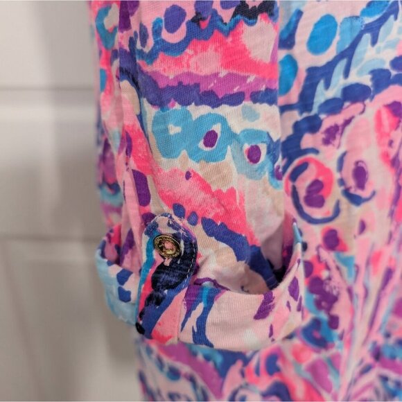 Lilly Pulitzer Essie Dress Womens Size XS Pink Colony Coral Shell Out 3/4 Sleeve - Picture 6 of 14